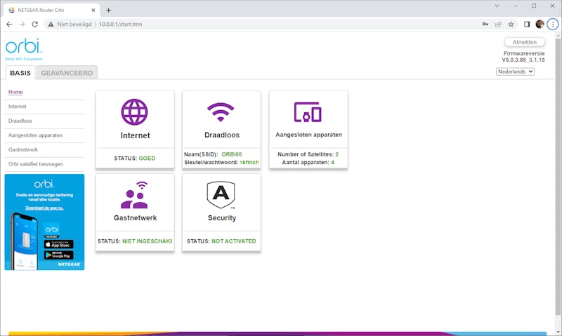 Orbi biedt een webinterface.
