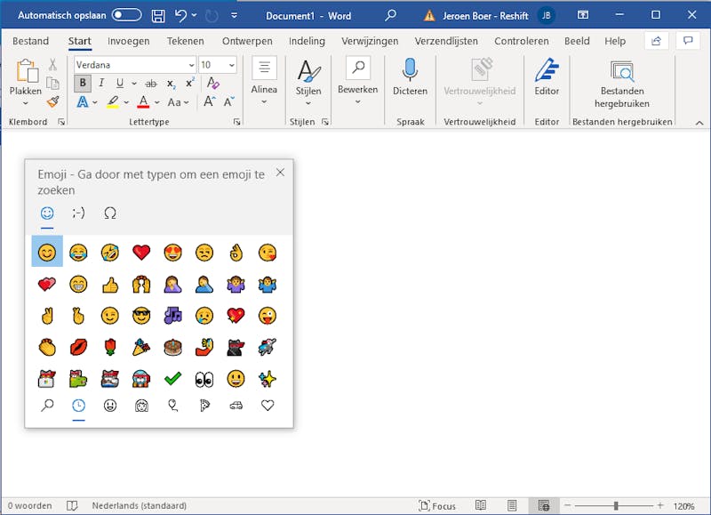 Je kunt eenvoudig emoji invoegen met de speciale functietoets.
