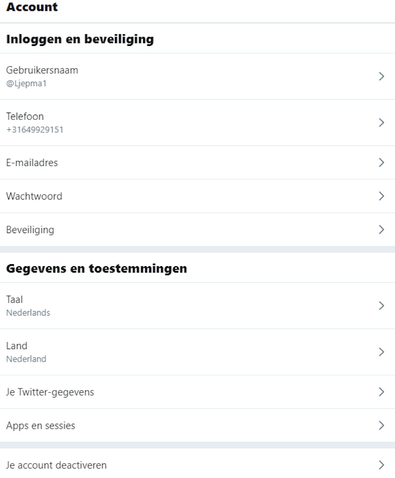 Screenshot van Twitter