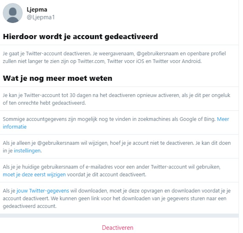 Screenshot van Twitter