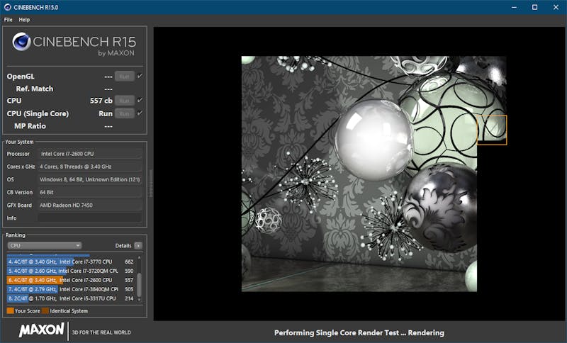 Tip 06 Cinebench: rendering met één processor-kern of met alle kernen.