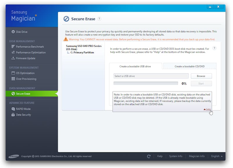 04 In Samsung Magician kun je een SSD volledig wissen door voor de optie Secure Erase te kiezen. Verwijderde data zijn niet meer te herstellen.