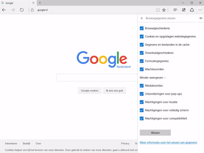 De toetscombinatie Ctrl+Shift+Del werkt in elke moderne browser en activeert de ingebouwde 'schoonmaakhulp'.