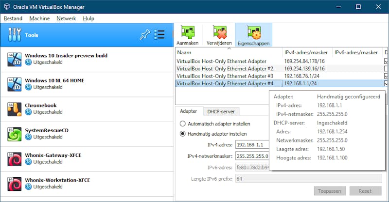 Stel de adapter in en activeer eventueel ook een DHCP-server.