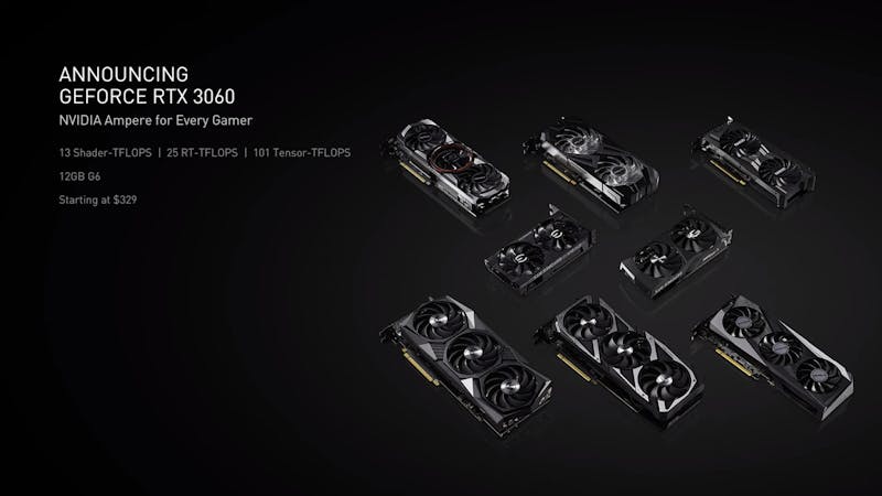 De RTX 3060 Ti nog te duur? In februari lanceert de RTX 3060 voor zeven tientjes minder.