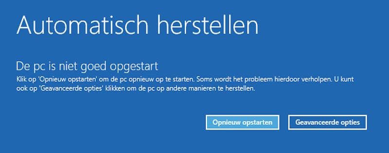 De Windows herstelomgeving schiet te hulp nadat onze pc twee keer na elkaar (geforceerd) niet wilde opstarten.