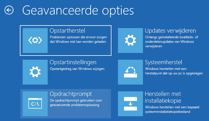 Met de optie Opstartherstel probeert Windows de bootproblemen zelf aan te pakken.