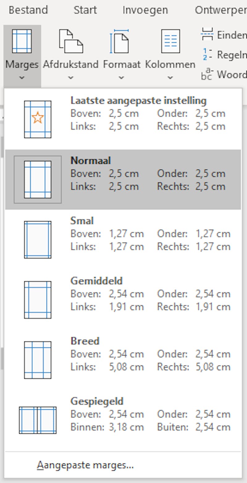 Tip 02 Selecteer een van de standaard marges of ga voor de aangepaste instelling.