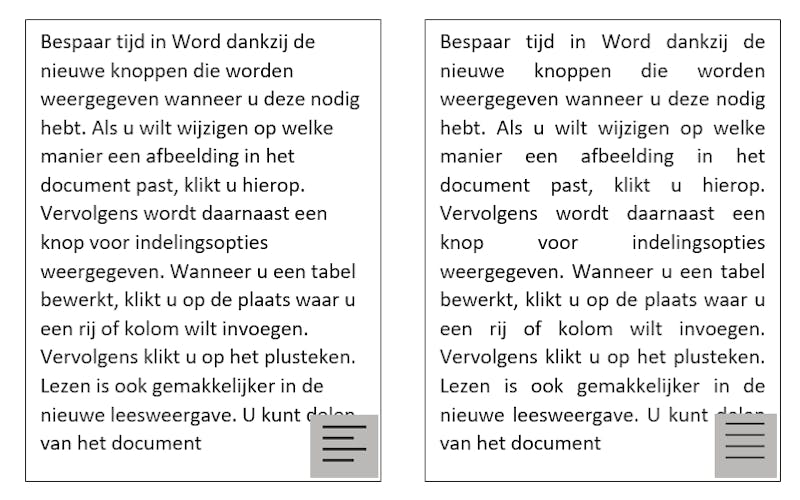 Tip 04 Links uitgelijnd is vlotter leesbaar dan uitgevuld, omdat bij de laatste de afstand tussen de woorden niet regelmatig is.