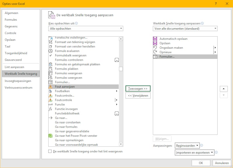 Je moet eerst zelf even de knop voor formulieren toevoegen in Excel.