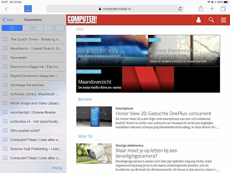 De lijst met Favorieten in iOS Safari