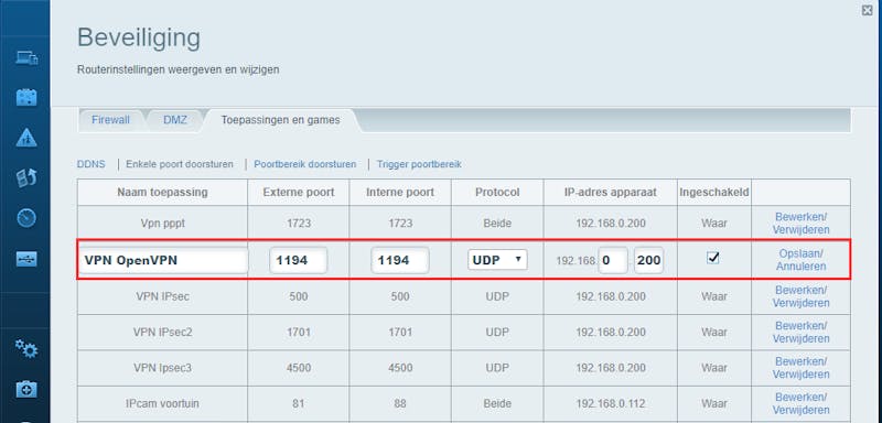 Tip 05 In de instellingen van je router stuur je de OpenVPN-poort door naar het interne ip-adres van je nas.