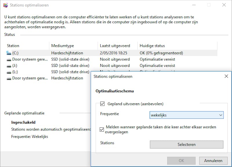 Tip 04 Windows 7 (en hoger) is gelukkig wel zo slim om geen defragmentatie op SSD’s uit te voeren.