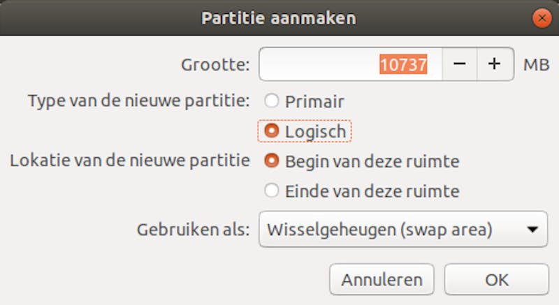 Als je dat wilt bepaal je zelf de partitionering binnen je Linux-distributie.