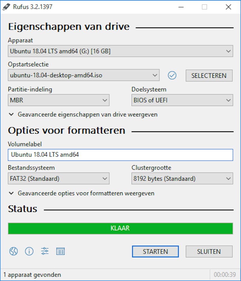 Rufus is een handig programma om een usb-installatiemedium te maken.