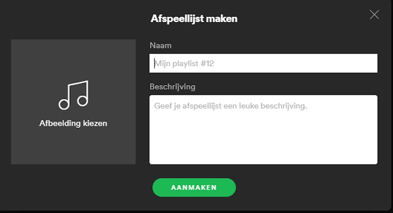 Screenshot van het bewerken van een Spotify playlist