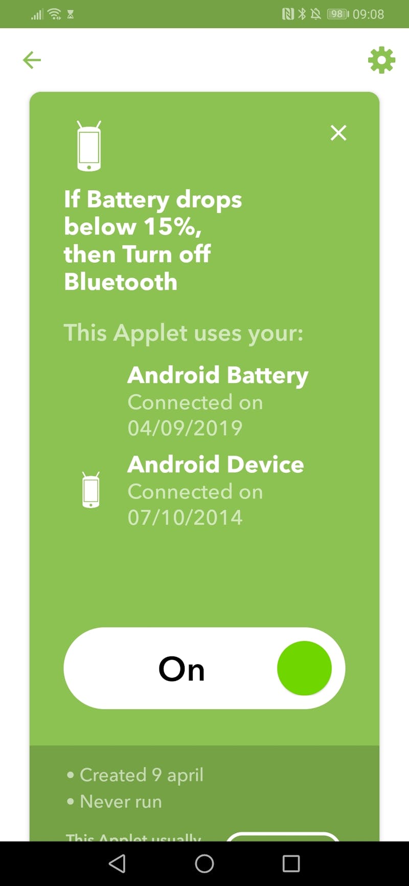 14 Laat IFTTT je bluetooth uitzetten als je telefoonaccu bijna leeg is.