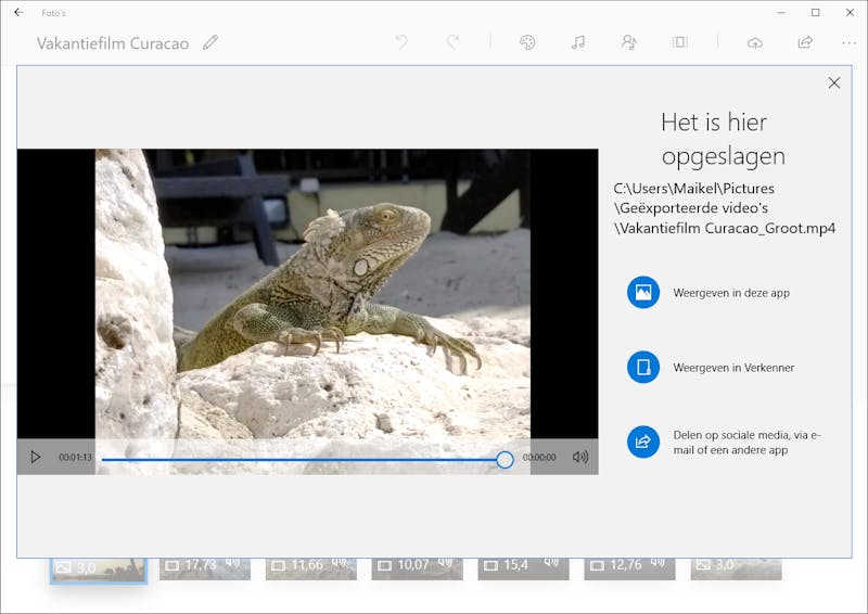11 Na afloop creëert Windows Foto’s van de film een mp4-bestand.