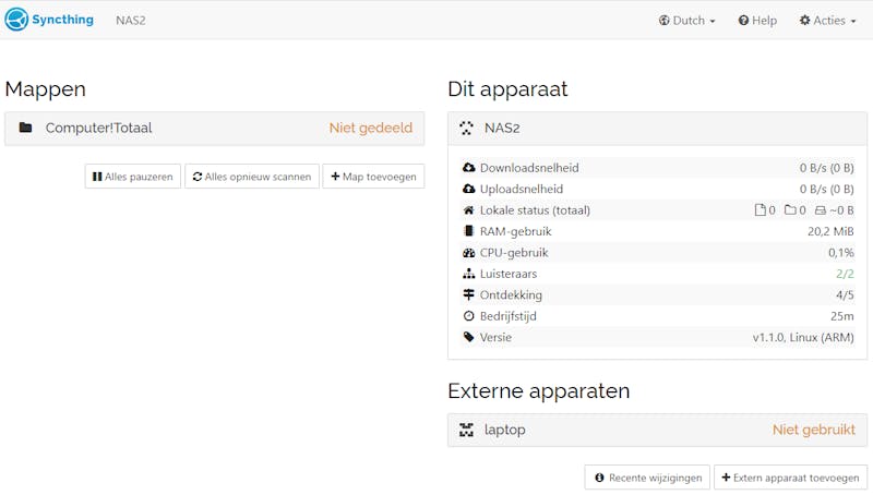 04 De Synology nas-app Syncthing lijkt als twee druppels water op de interface van SyncTrayzor.