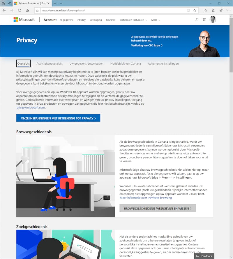 In het online dashboard zie je een groot deel van de privacyinstellingen.