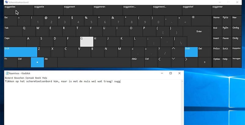 Tijdens het virtueel tikken in Windows verschijnen suggesties boven de knoppen