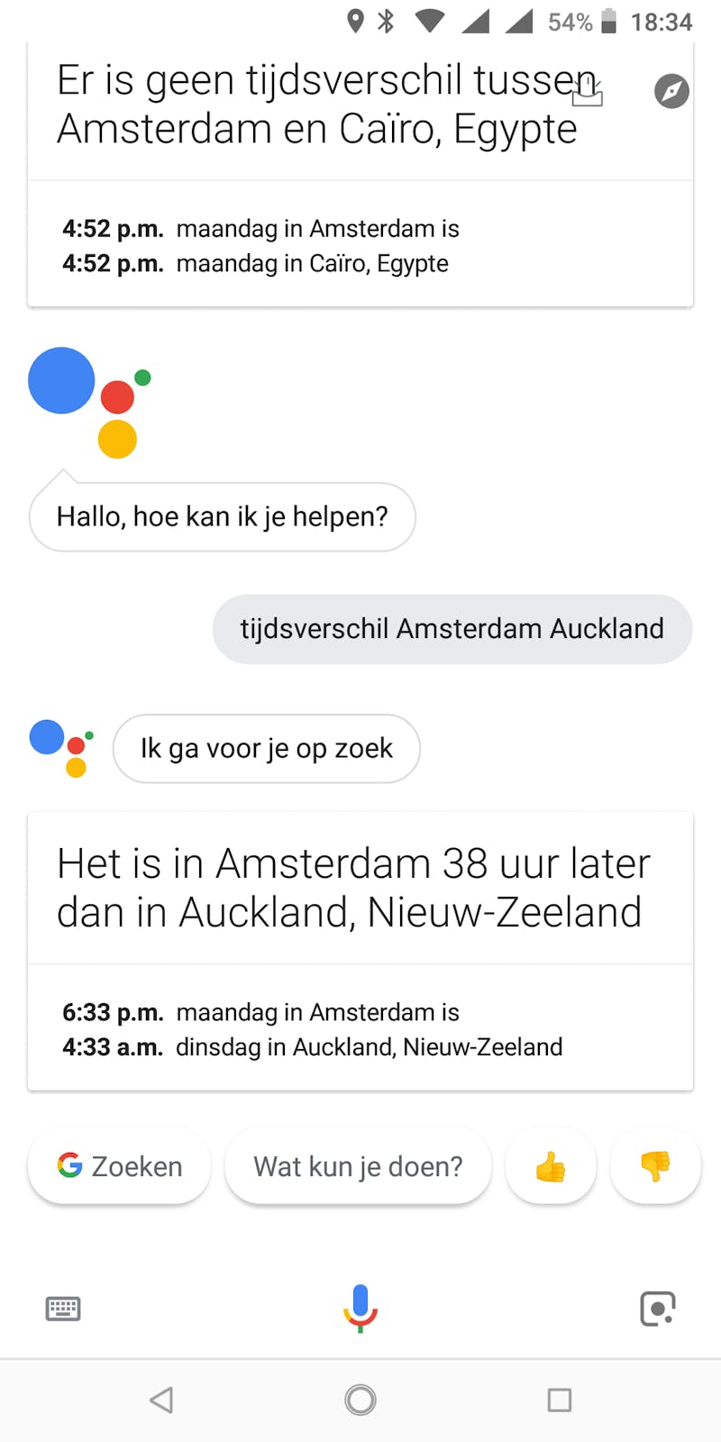 Vraag Google Assistent om de tijd in een bepaald land of naar het tijdverschil.