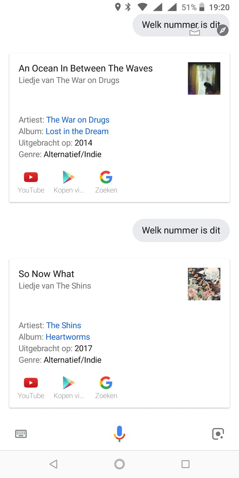 De assistent herkent de afgespeelde muziekjes als je ernaar vraagt.