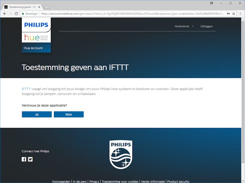 Koppel je IFTTT- en Hue-account aan elkaar.