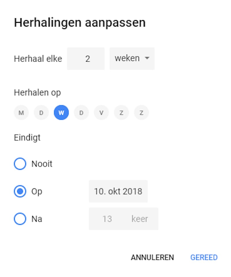 Je kunt zich herhalende afspraken heel specifiek instellen.