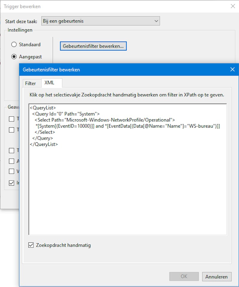 08 Dit script zorgt ervoor dat de taakplanner reageert op een bepaalde netwerkconnectie