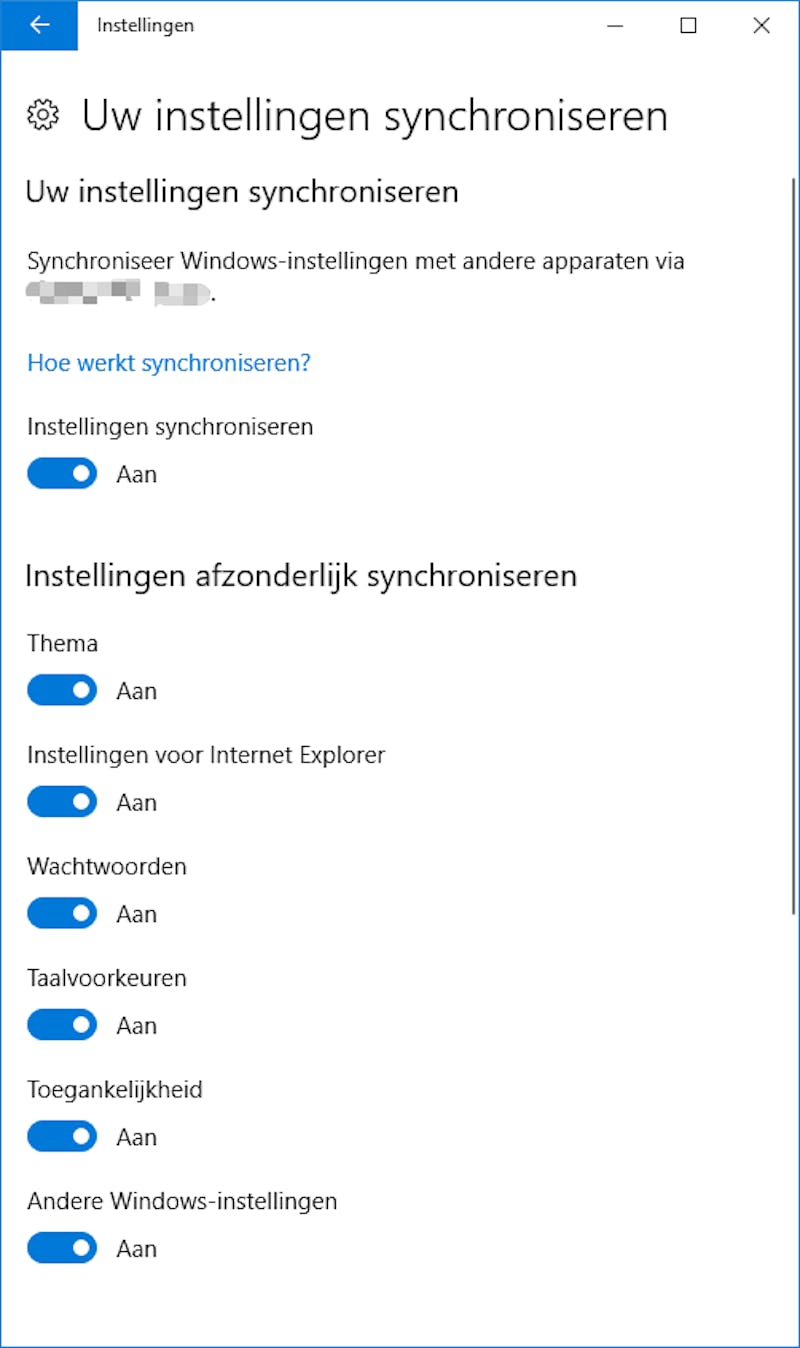 Tip 03 De synchronisatie van Edge loopt via de ingebouwde functie van Windows 10.