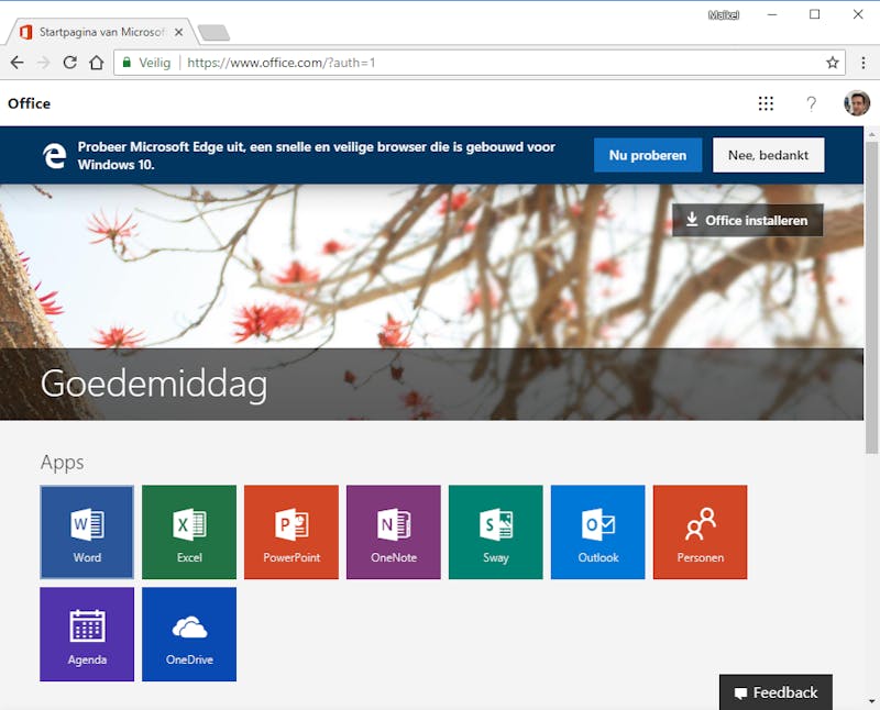 Open de gratis online Office-apps door in te loggen op www.office.com.