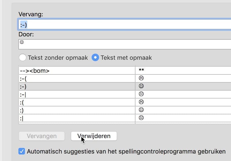 AutoCorrect biedt standaard al heel wat voorgedefineerde opties, verwijderen van voor jou onhandige exemplaren kan