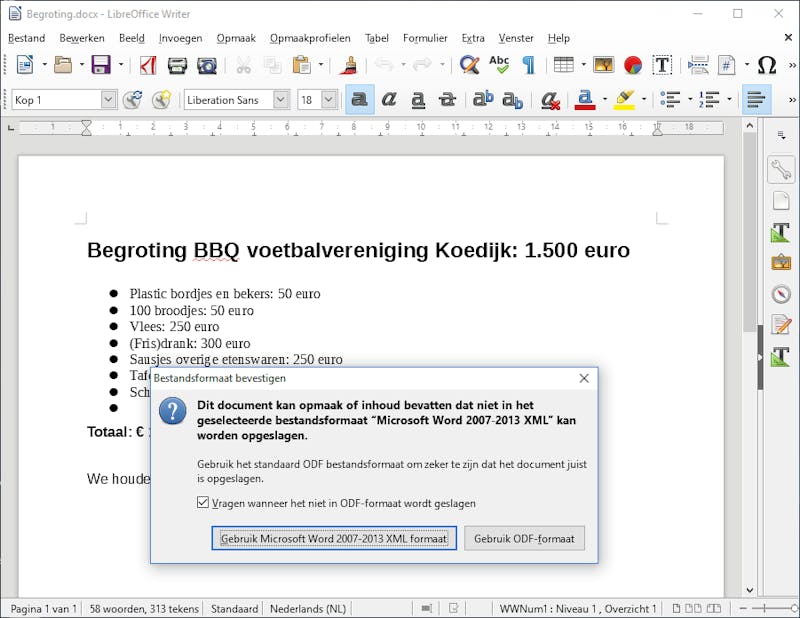 Bij gebruik van MS Office-formaten bestaat de kans op een incorrecte weergave.