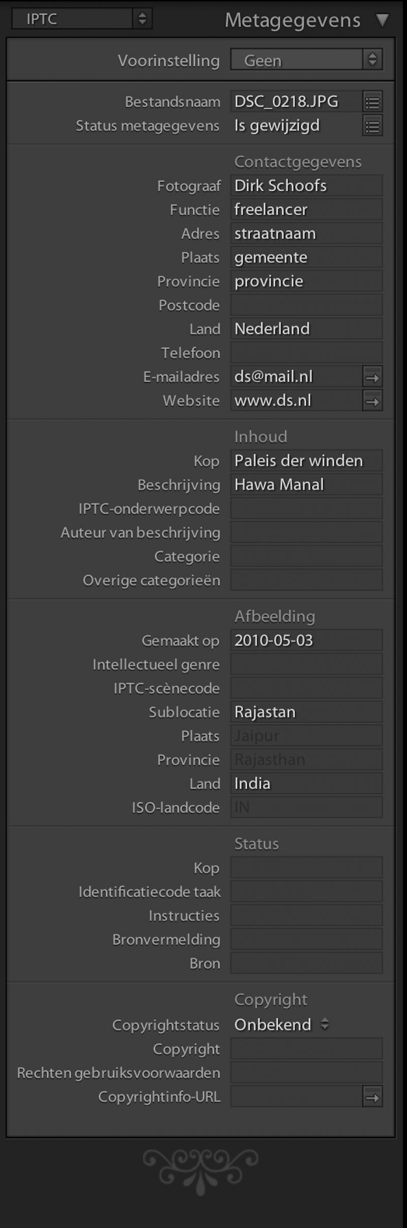 Tip 09 De iptc-informatie geeft vooral inhoudelijke informatie en info over de fotograaf.