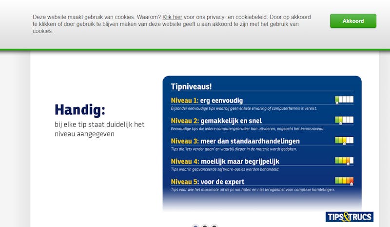 Tip 03 Een website die helemaal geen cookies mag serveren, zal minder goed werken.