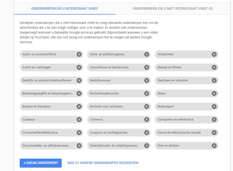 Tip 08 Bij Google kun je eenvoudig aangeven wat je interesses zijn, dat helpt bij het vermijden van ongewenste reclame.