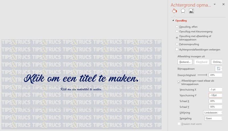 Tip 04 Een eigen afbeelding als bitmappatroon op de achtergrond (voor wie het mooi vindt).