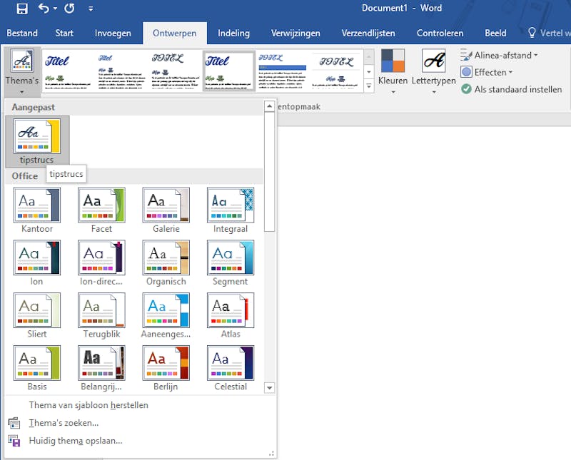 Tip 07 Een thema laat zich net zo lief gebruiken in andere Office-applicaties (zoals Word).