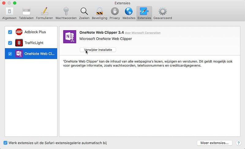 En zo verwijder je een extensie in Safari