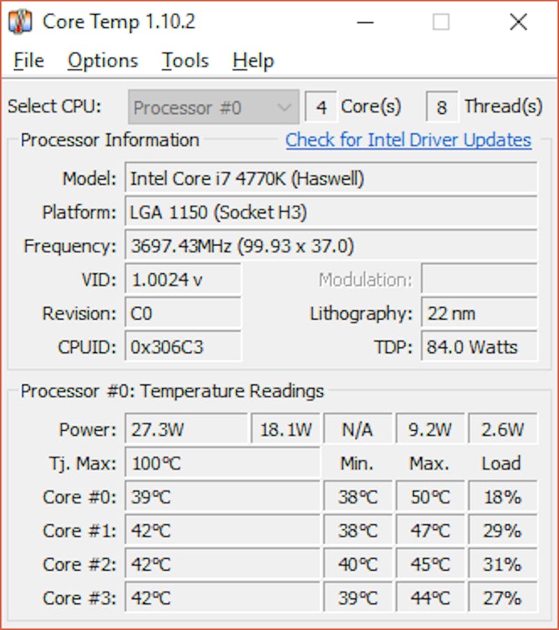 Core Temp gebruikt de ingebouwde sensor van de cpu om de temperatuur uit te lezen.