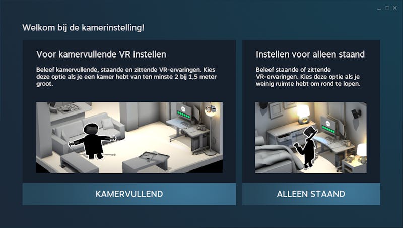 Stel SteamVR voor staand gebruik in, zodat spellen daarop geconfigureerd worden.