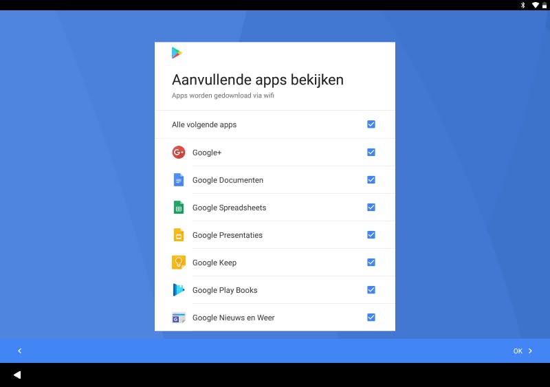 Eveneens kun je bij de wizard al kiezen welke Google-diensten je wilt gebruiken.