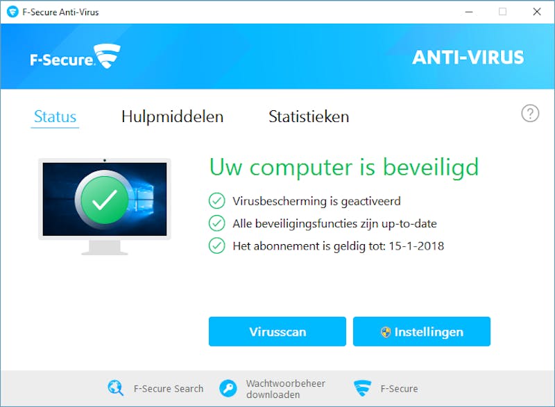 F-Secure Anti-Virus focust alleen op antimalware, wat het heerlijk overzichtelijk houdt.