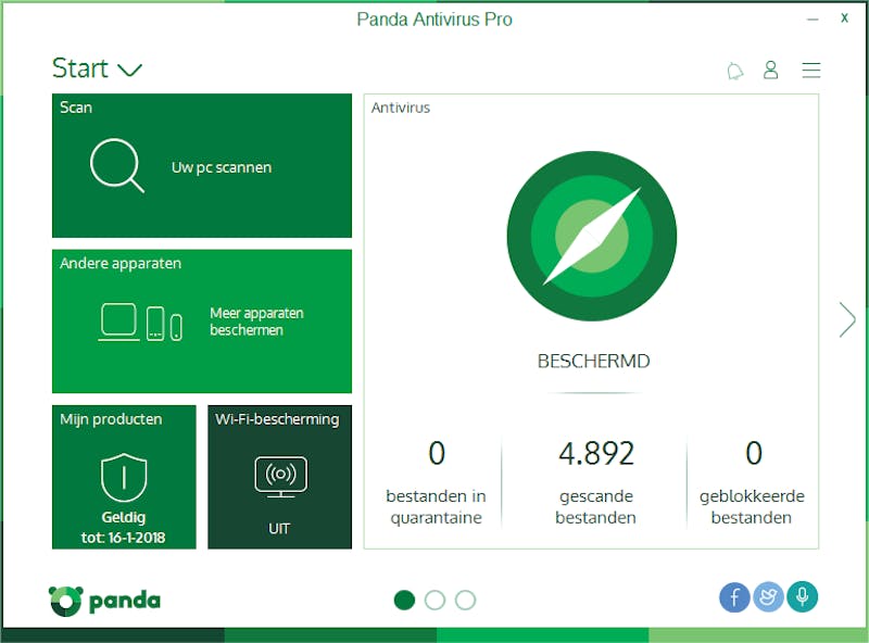 De interface van Panda is overzichtelijk en toont de status van de beveiliging.