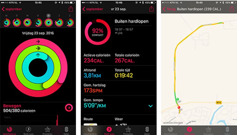 Apple Watch houdt live je voortgang bij, je iPhone geeft je een overzicht.