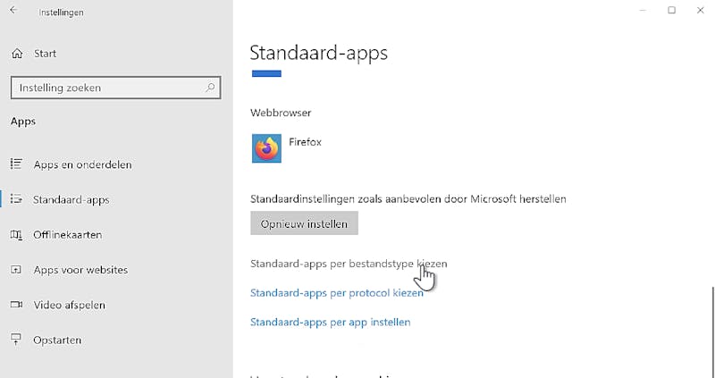 Via deze optie kun je zo dadelijk per bestandstype de standaard-app waarmee het geopend wordt selecteren.