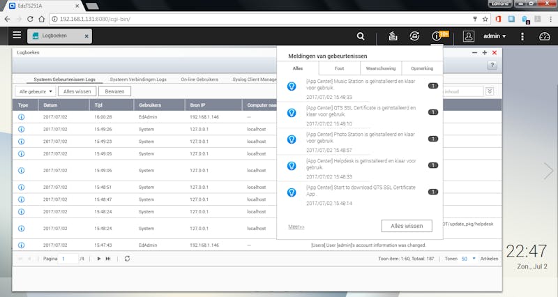 08 In de logboeken vind je de vastlegging van alles wat er op de nas gebeurt.
