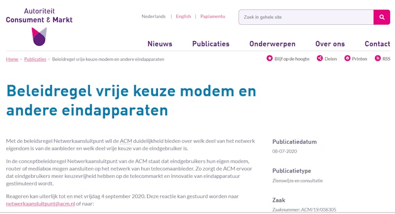 De ACM publiceerde in juli 2020 de conceptbeleidsregel netwerkaansluitpunt.