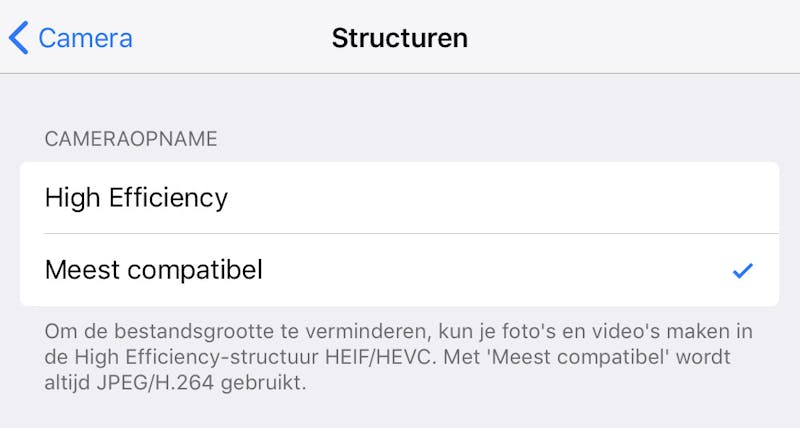 Kies hier voor Meest compatibel om foto's in .jpg formaat te bewaren